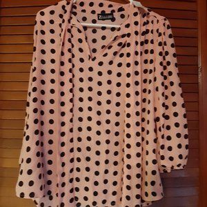 7th avenue NY&CO pink bow blouse black polka dots sz Small